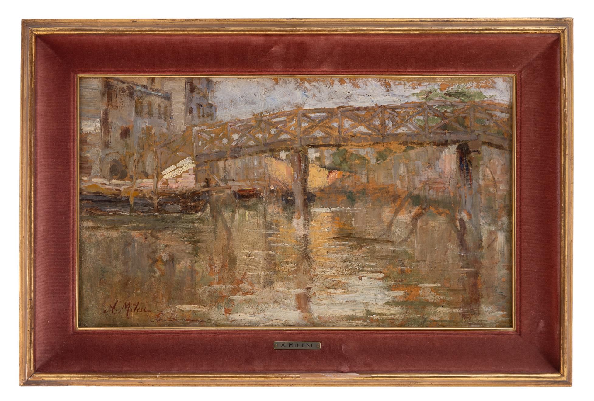 alessandro milesi: Venezia riflessi nel canale (Al ponte dell'Abazia)